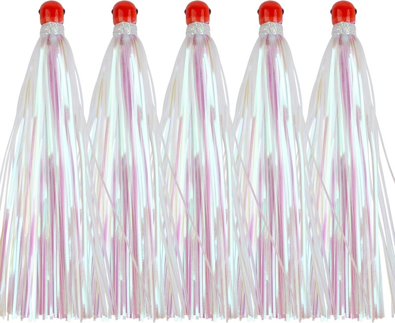 SILANON Mylar Flash Teaser Tails Fishing Bucktail Lures - Weighted Jig Heads 0.35oz Trolling Skirts for Saltwater Ballyhoo Strip Baits - Image 1